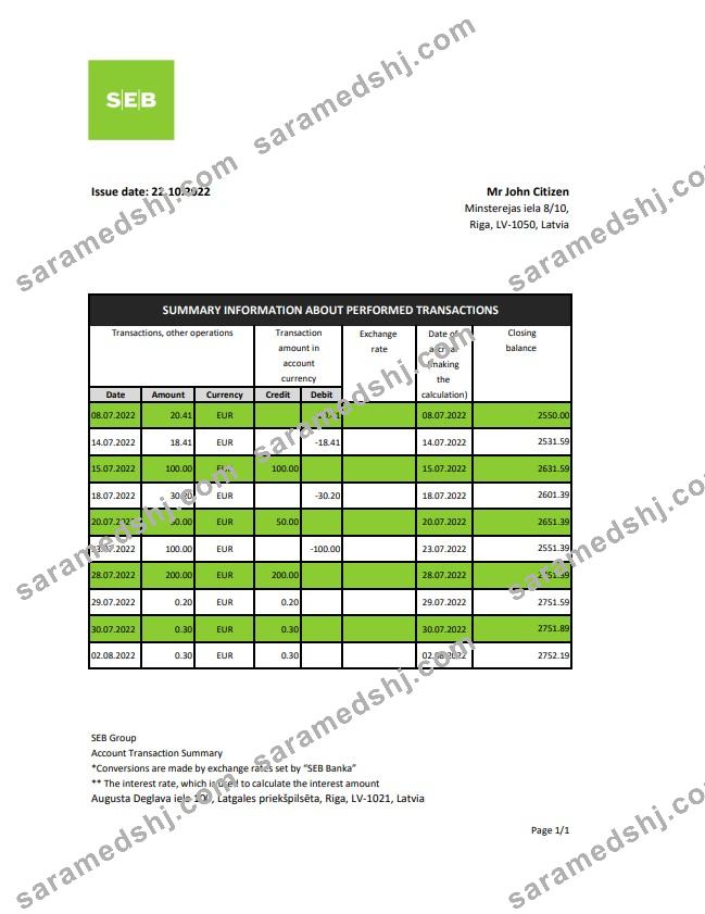 Latvia SEB Bank statement